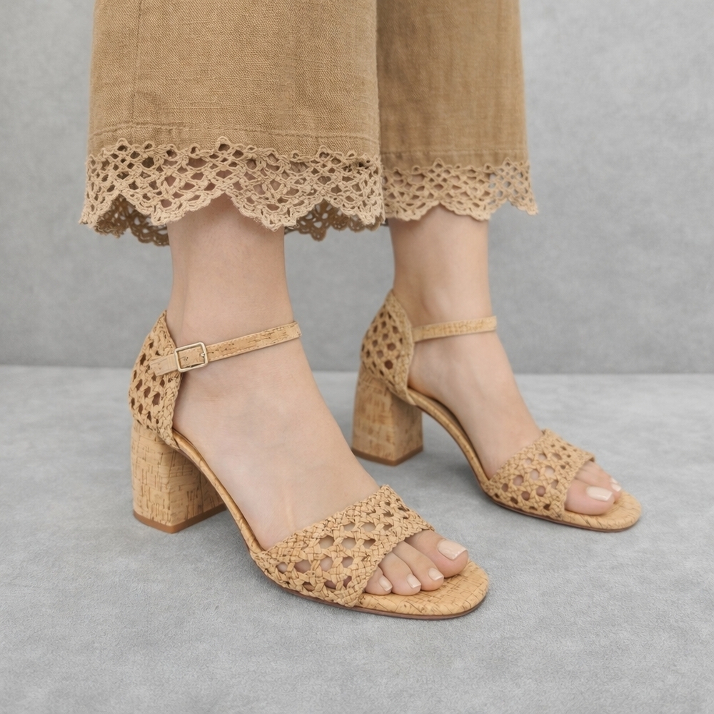 Antonio Melani Heeled Sandals 9.5 Tan Cork Woven Gretel Boho Cottagecore New$140